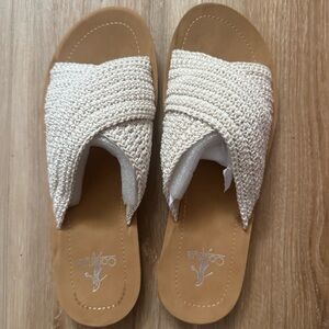 Corkys Women's Cream Woven Slide Sandals